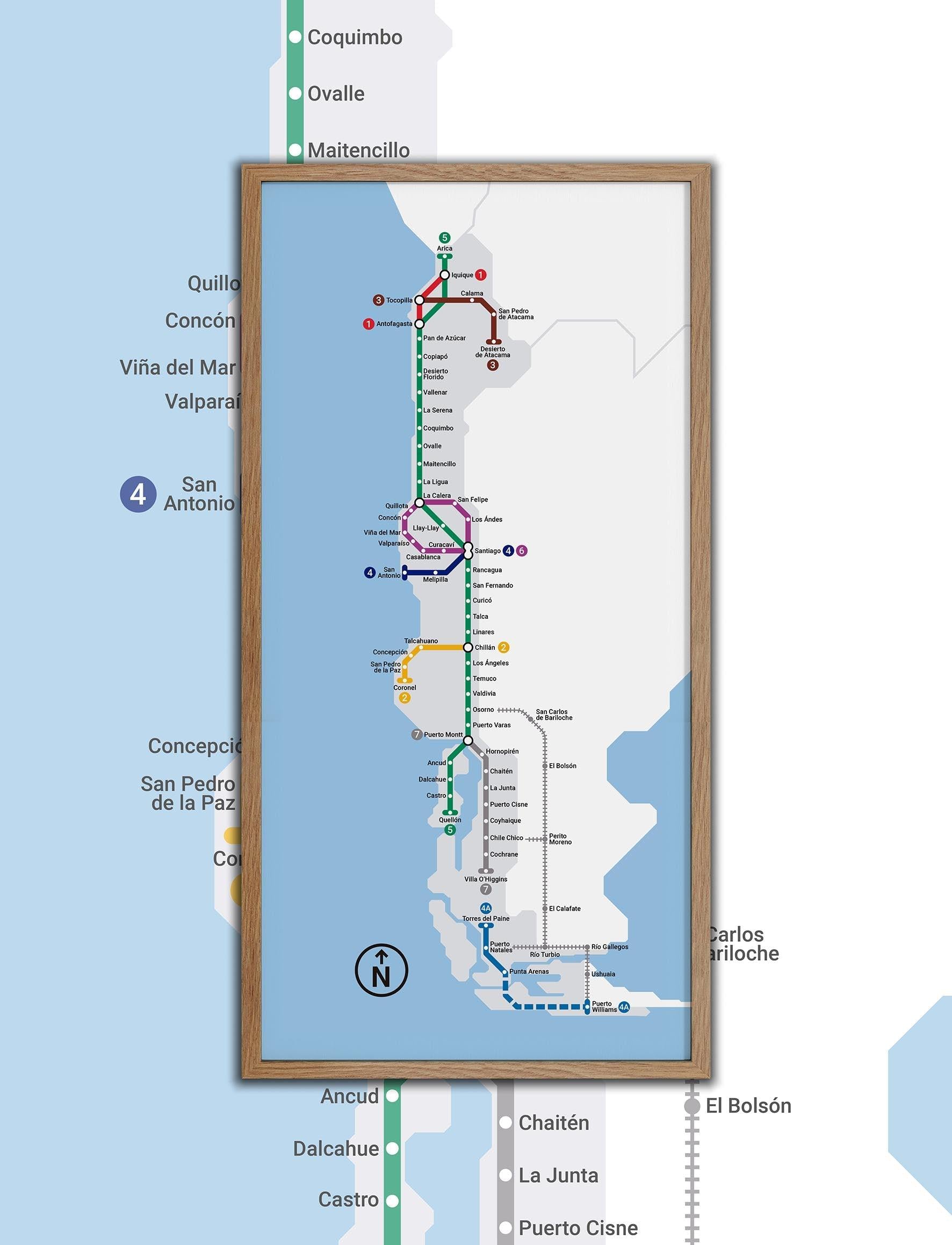 Mapa de Chile Metro - Enmarcado - Mappin
