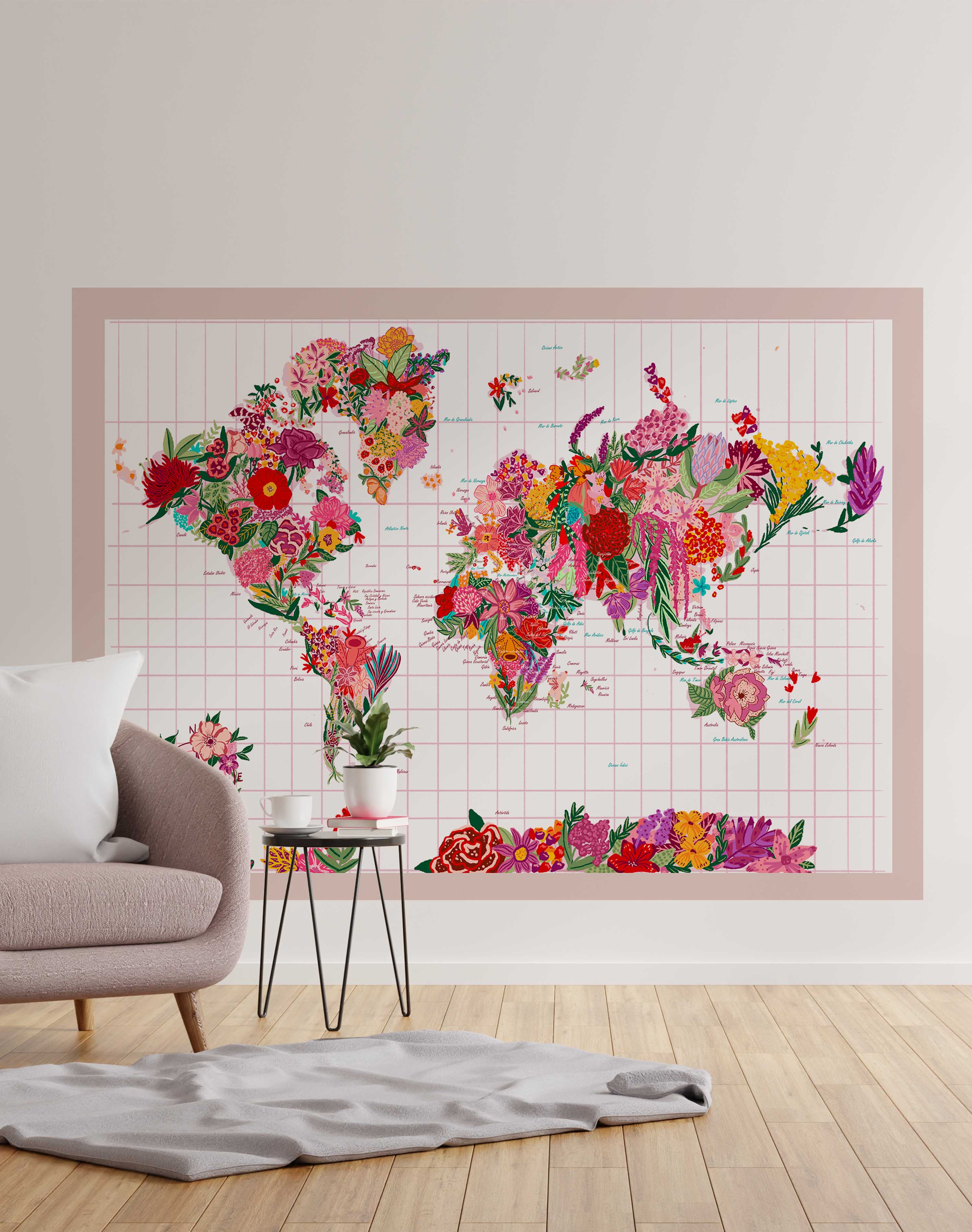 Mapa del Mundo de Flores - Deco Mural