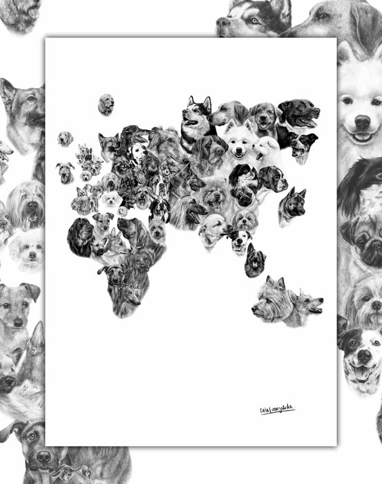 Mapa de Perros de Europa, África, Asia y Oceanía - Lámina - Mappin
