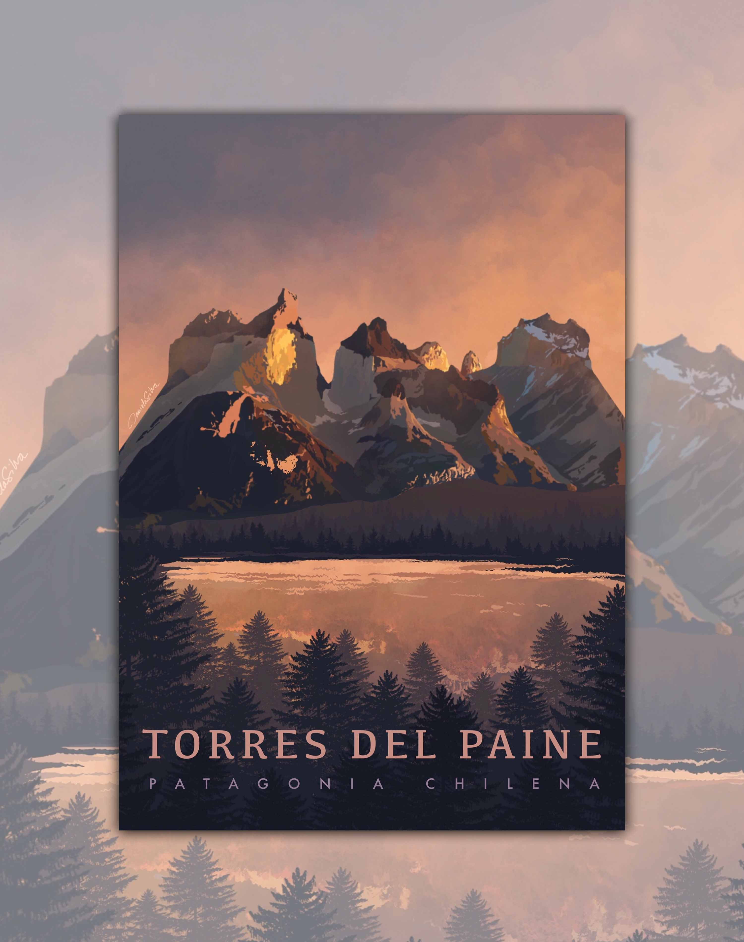 Poster Torres del Paine Atardecer - Lámina