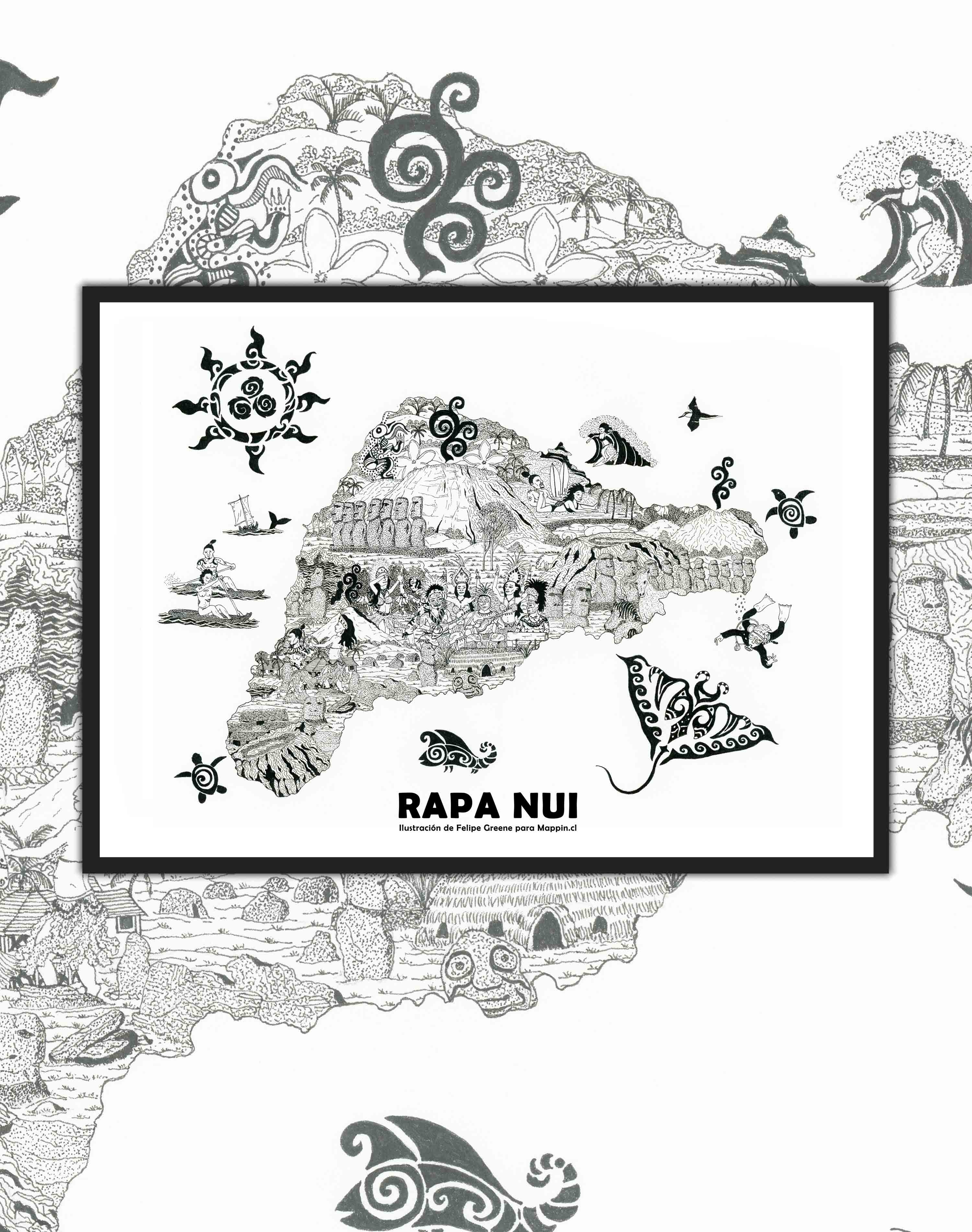 Mapa de Rapa Nui Ilustrado - Enmarcado