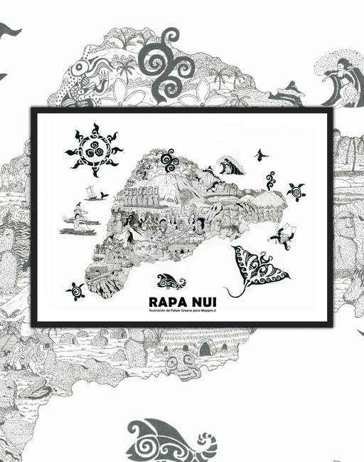 Mapa de Rapa Nui Ilustrado - Enmarcado - Mappin