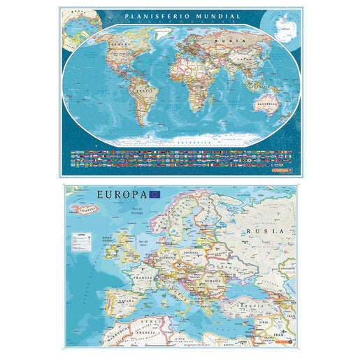 Mapa del Mundo Político con Banderas y Europa 2022 - Lámina - Mappin