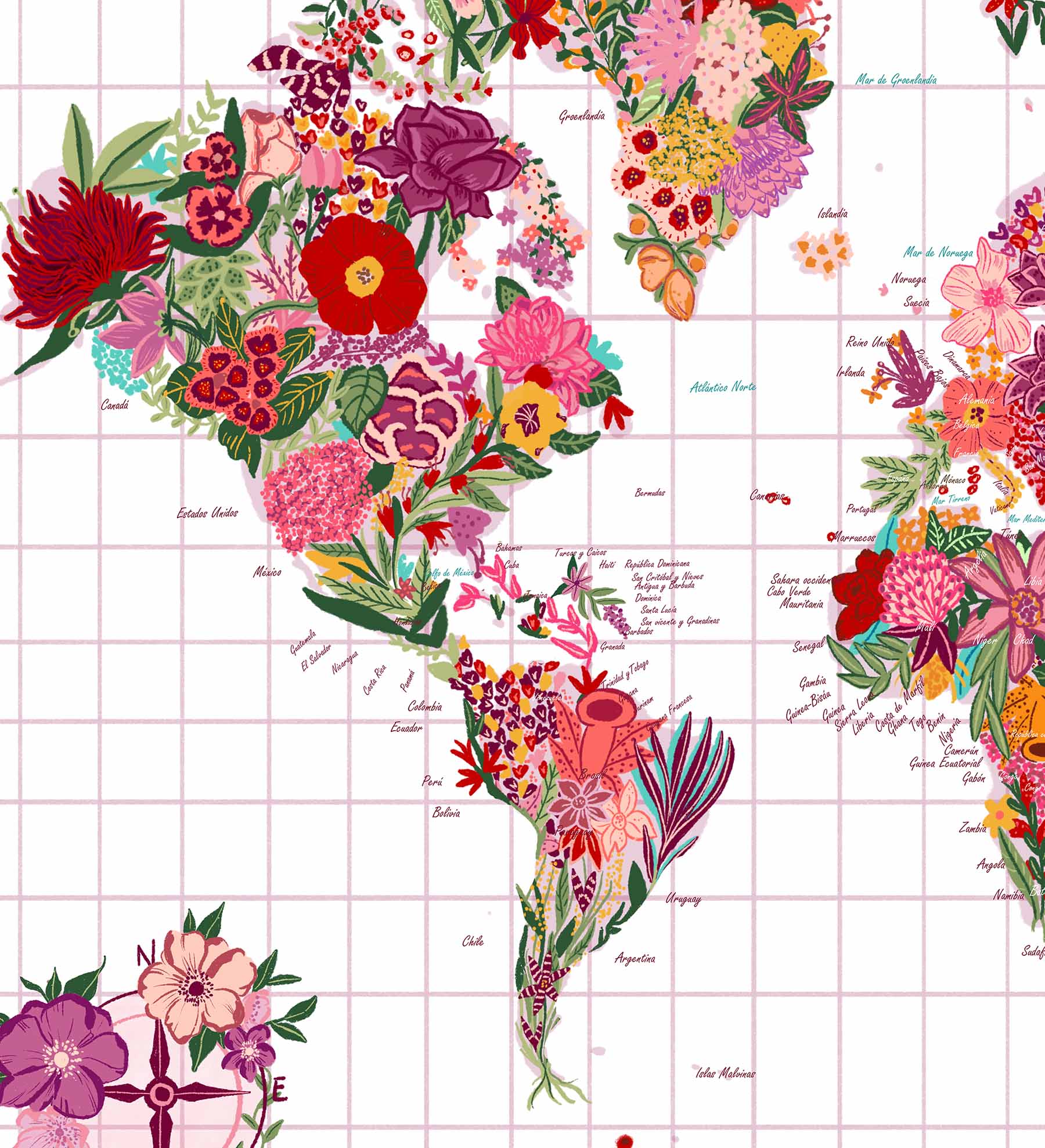 Mapa Mundi de Flores - Lámina