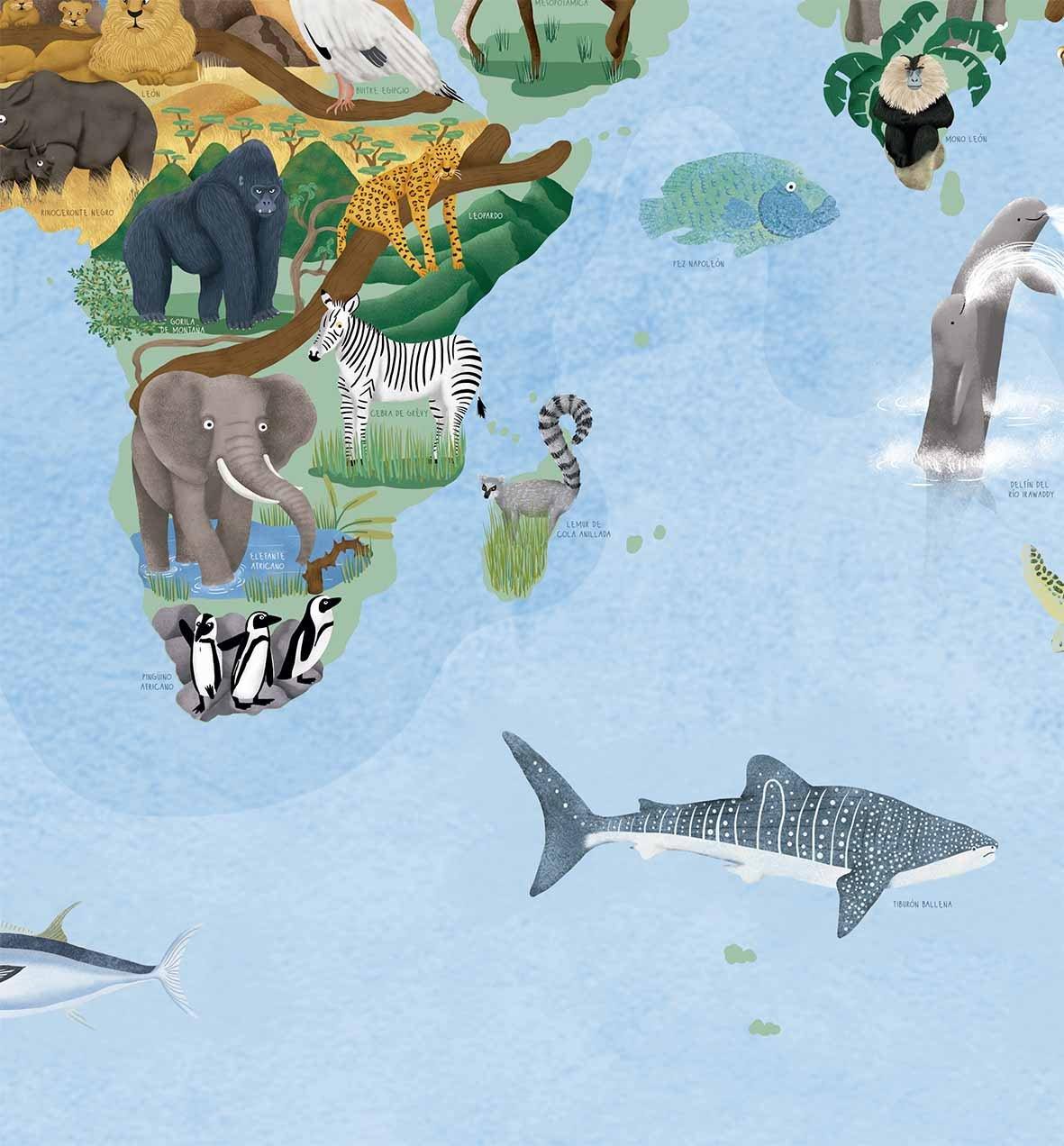 Mapa del Mundo de Animales en Peligro de Extinción - Enmarcado - Mappin