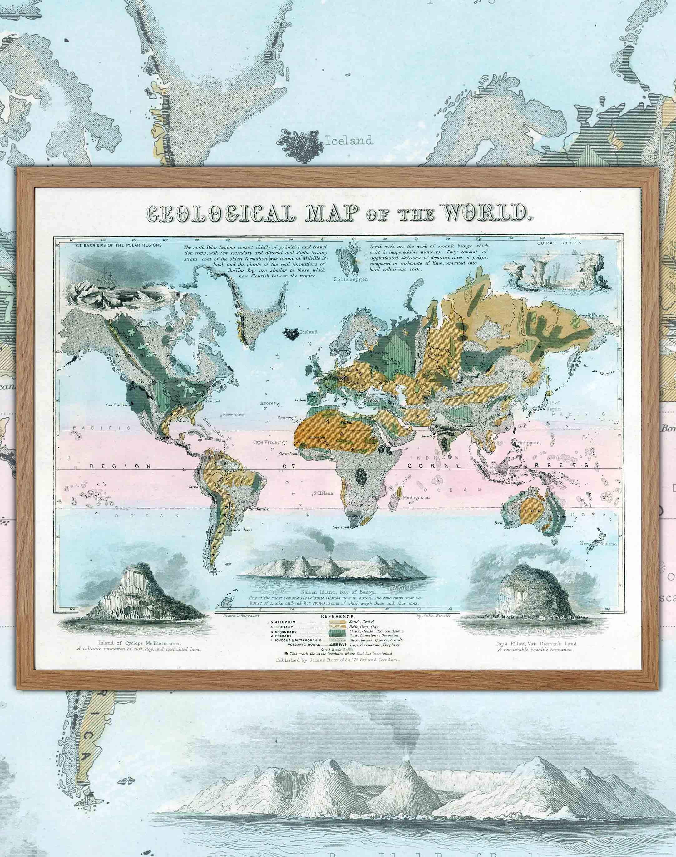 Mapa Geologico del Mundo 1852 - Enmarcado