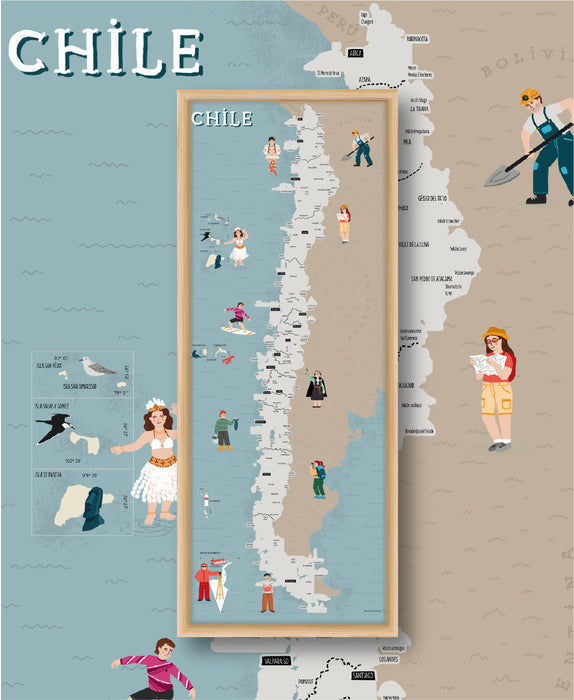 Chile Scratchable Map - Framed