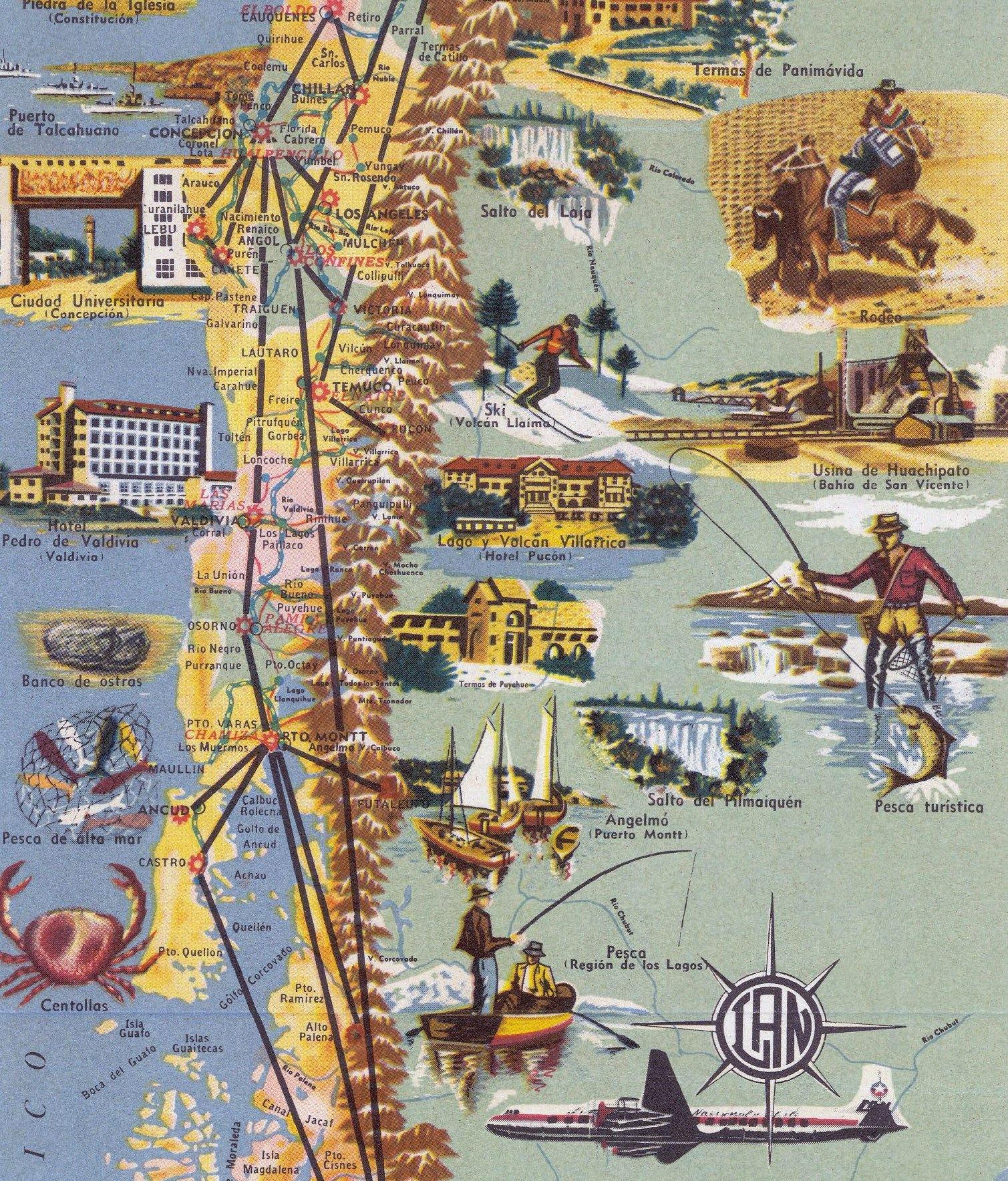Mapa de Chile ilustrado de 1955 - Enmarcado - Mappin