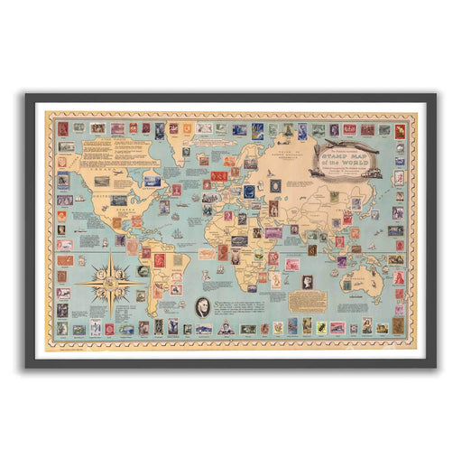 Mapa Mundi de Estampillas de 1959 - Enmarcado - Mappin