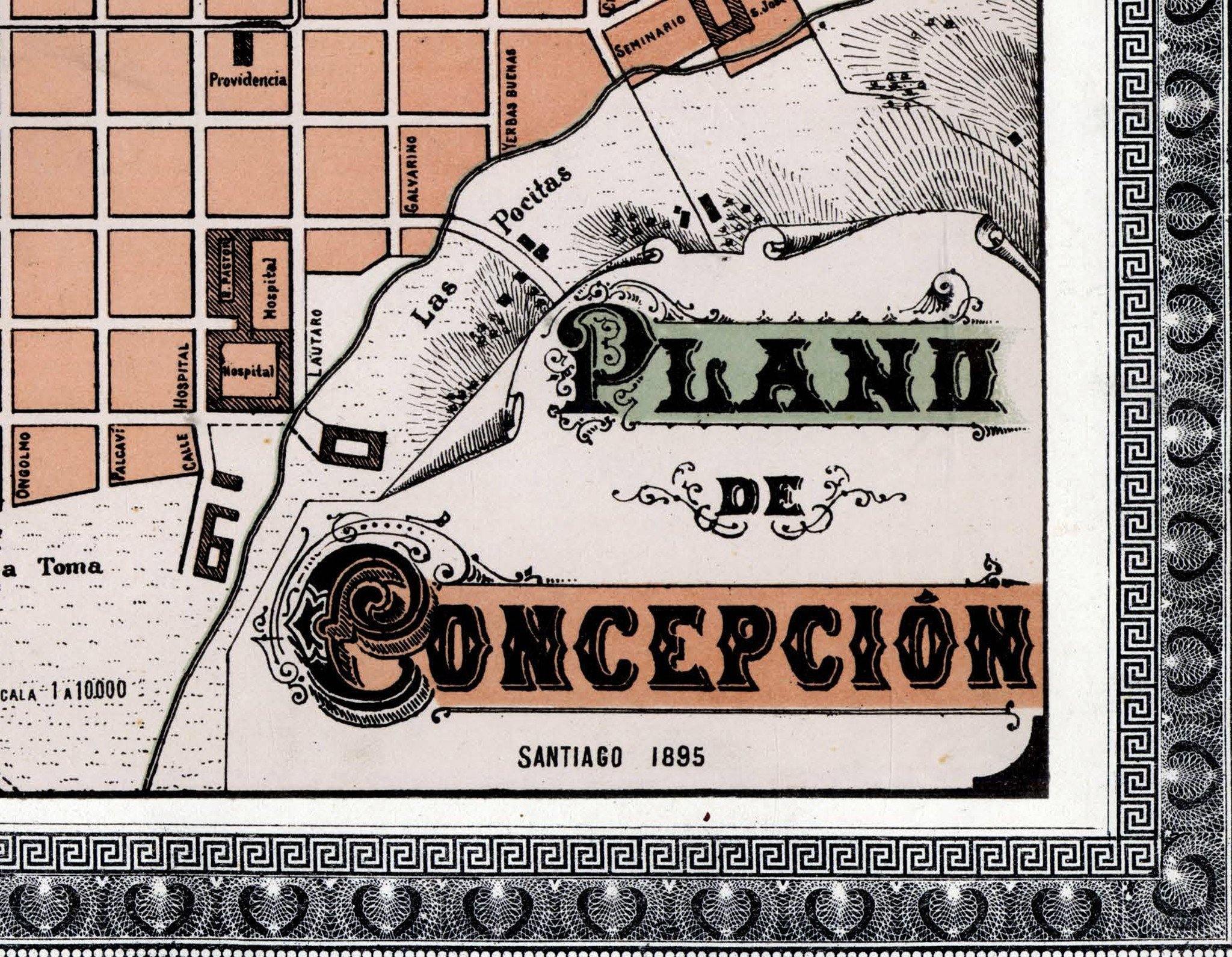Plano de Concepción en 1895 - Enmarcado - Mappin