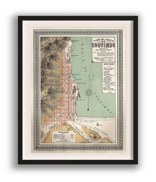 Plano de Coquimbo de 1895 - Enmarcado - Mappin