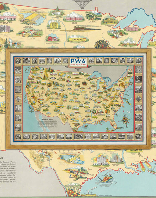 Mapa de Estados Unidos y sus Obras Públicas - Enmarcado - Mappin
